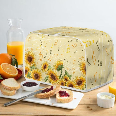Sunflower Music Print Bread Maker Cover, Anti Dust Toaster Covers for Kitchen, 4 Slice Wide Slots
