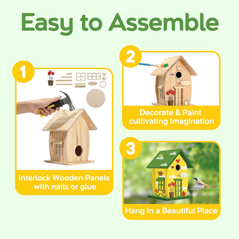 NESTO Wooden DIY Bird House Kit for Adults to Build, Outdoor Woodworking Crafts Freestyle Painting, Hanging Birdhouse
