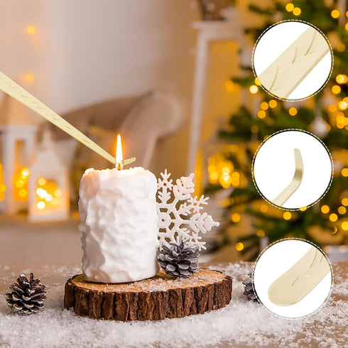 3 in 1 Candle Snuffer Kit, Long Handle Extinguisher, Wick Trimmer, Cutter, Dipper - Gold