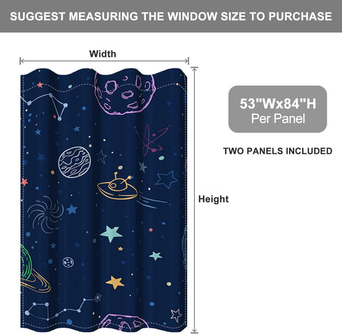 Grommet 2 53x84 Inch Baocicco Navy Blue Space Curtains for Boys Room Cartoon Stars Planets Theme Galaxy Curtains