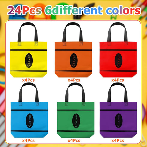 24 Hosuly Pcs Back to School Crayon Tote Bags End of Year Gift Bags Bulk Goodies Decor for Teacher Appreciation