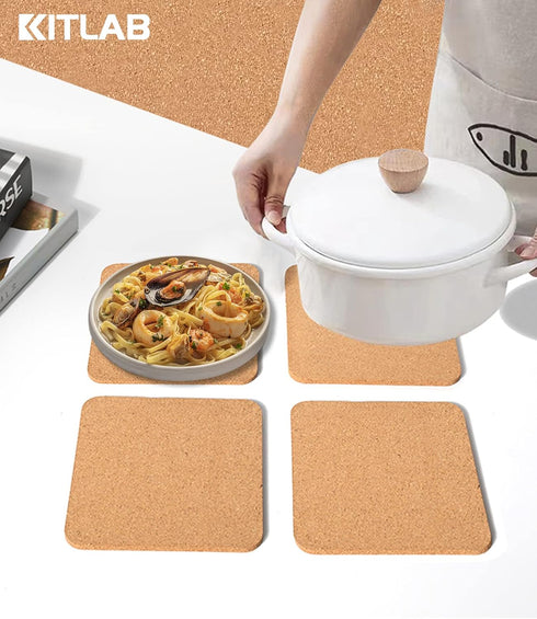 Cork Trivet, 4 Pcs High Density Thick Square Cork Hot Pads for Table & Countertop, 8 Inch Heat Resistant