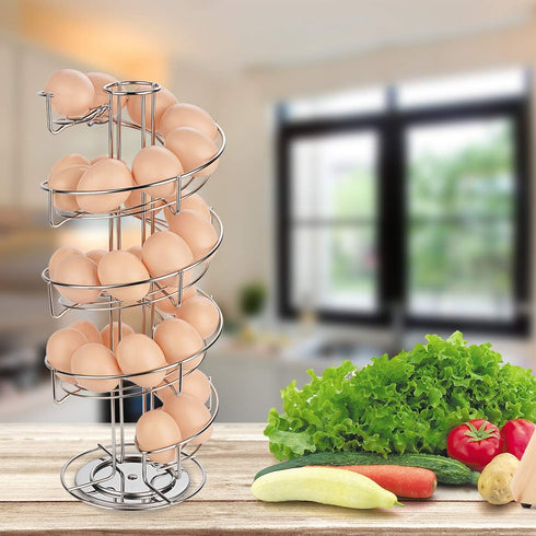 Spiral Stainless Steel Egg Skelter Dispenser Rack - Silver