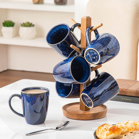 Set 6, 12 Oz vancasso STARRY Ceramic Coffee Mug of Tea Cups with Handle for Latte, Tea, Cappuccino, Milk, Cocoa