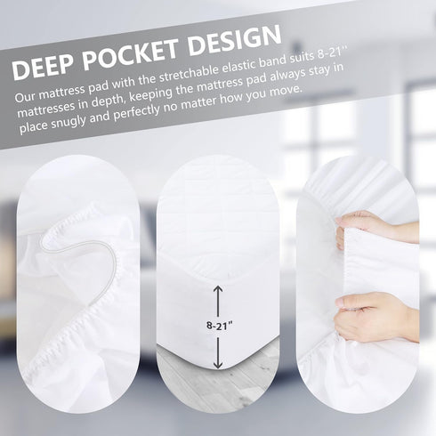 King Size Quilted Fitted Mattress Pad, Waterproof Soft Protector, Deep Pocket