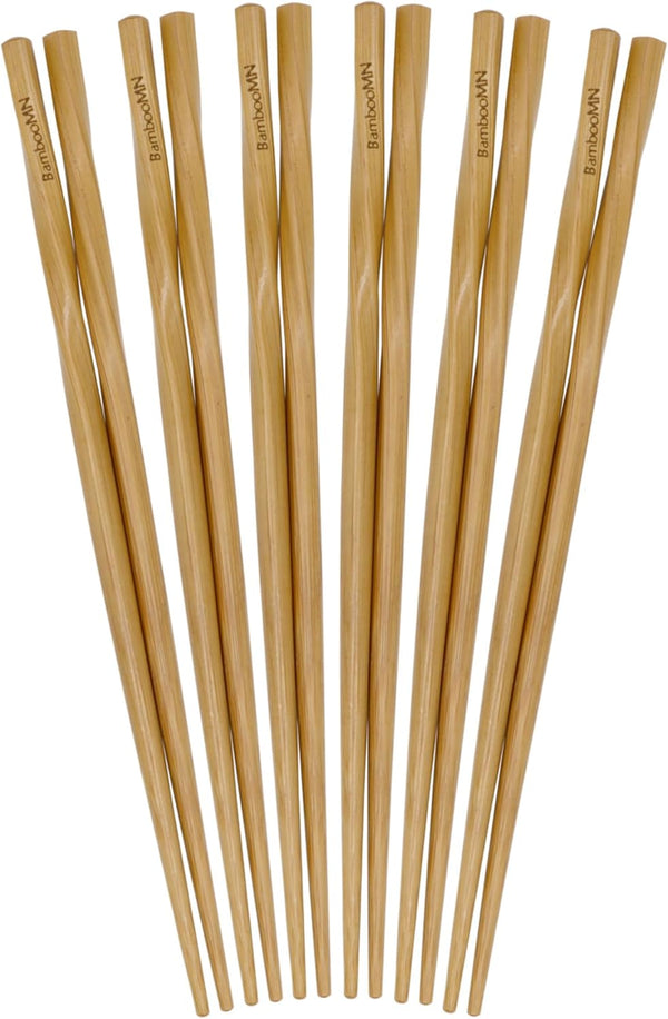 BambooMN Premium Reusable Japanese Bamboo Chopsticks - Twisted 9 inch - 6 Pairs