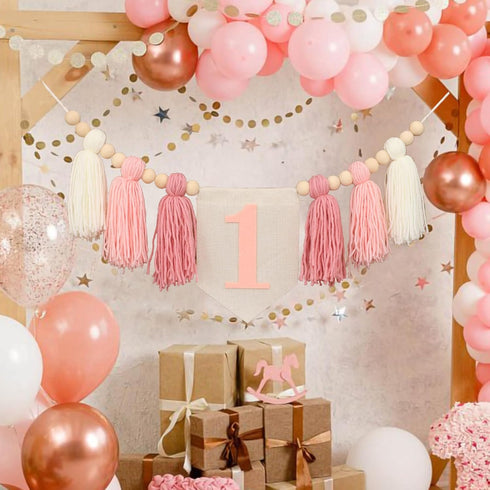 1st 1 Boho Pink Handmade Birthday High Chair Banner First Highchair Banner For Baby Girls Wild One Wall Hangings Wood