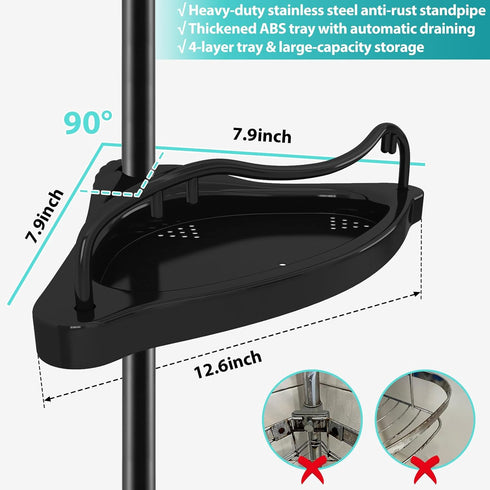 39-125 Inch 4 Corner Shower Caddy, Adjustable Height With ABS Shelves, Drill Free Organizer, Layer Rustproof Metal