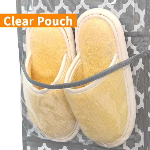Clear Crystal 2 Pack 12 Pockets Large Hanging Shoe Organizer Over The Door Rack for Closet Door Storage, 8 Hooks, White