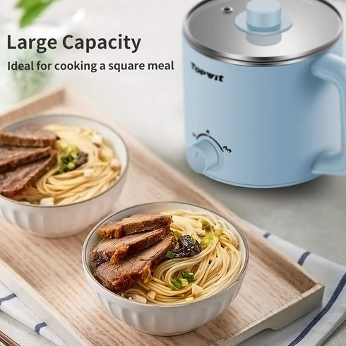 Topwit Electric Hot Pot, 1.6L Ramen Cooker, Multifunctional for Pasta, Shabu-Shabu, Oatmeal, Soup, Blue