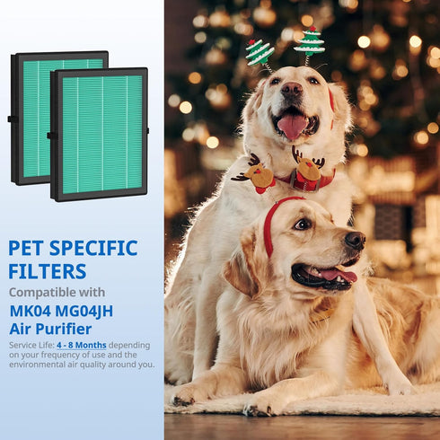 MK04 MG04JH Replacement Filters, Compatible with MK04 MG04JH Air Purifier, H13 True HEPA Green Filter, 2 Pack
