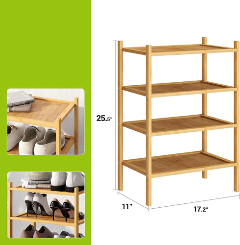 4-Tier Closet BMOSU Bamboo Small Shoe Rack Premium Stackable Shoe Shelf Storage Organizer for Hallway Living Room