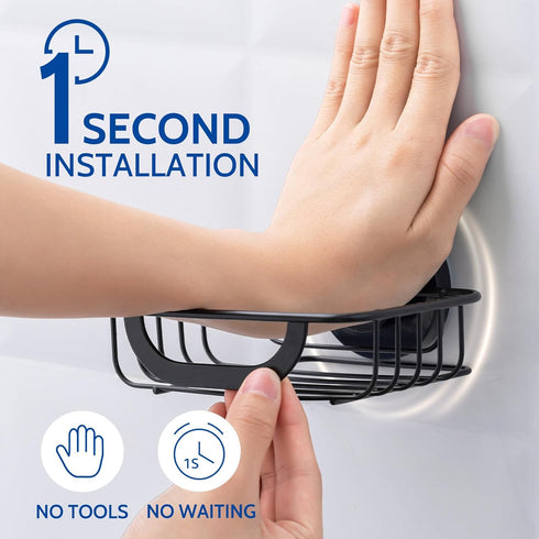 4 Soap Dish, Soap Bar Holder for Shower Suction Cup with Hooks Wall Mounted, Stainless Steel No-Drilling Removable