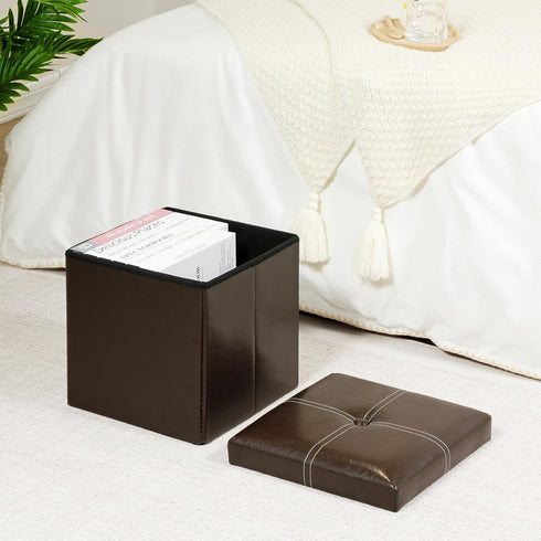 B FSOBEIIALEO Folding Storage Ottoman - Faux Leather Footrest Seat Coffee Table Toy Chest for Kids, Brown