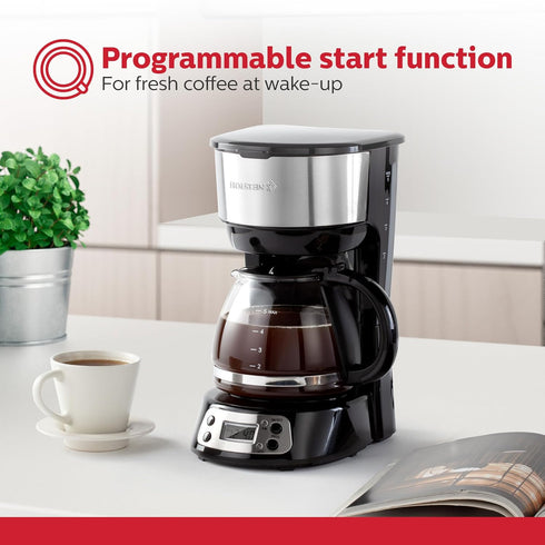 5-Cup Programmable 25oz Holstein Housewares Coffee Maker, Drip Coffee Machine with Auto Brew Timer, Pause & Serve
