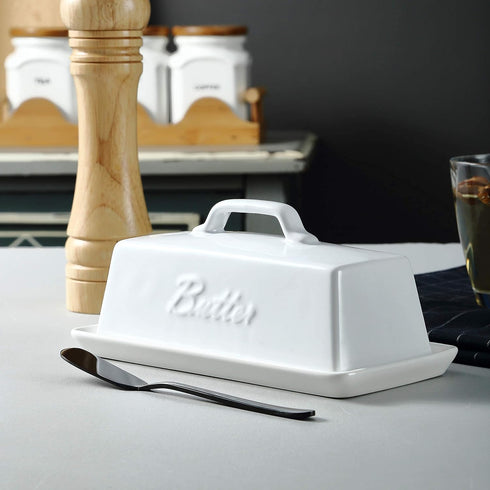 Countertop. Bruntmor Ceramic Butter Dish With Lid. Butter Holder/ Tray/ Storage With Lid And Handle. Porcelain Butter