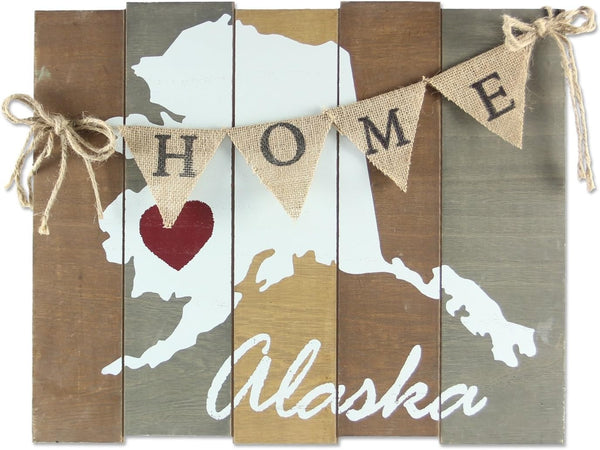 Young's Inc Wood Alaska Home State Sign, 15.75"x1.5"x18.75"