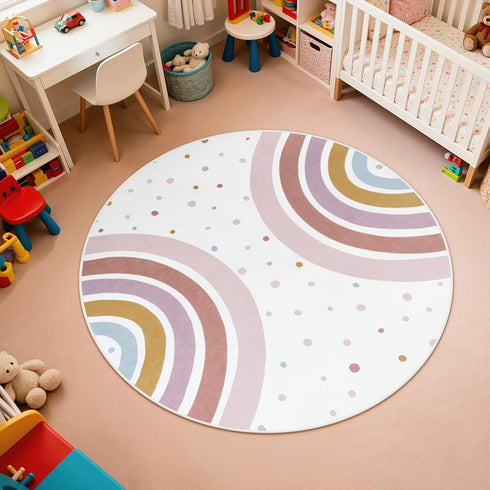4 STARUIA Colorful Round Rug for Nursery, Ft Rainbow Washable Rug for Playroom, Boho Kids Rug Non-Slip Soft Bedroom