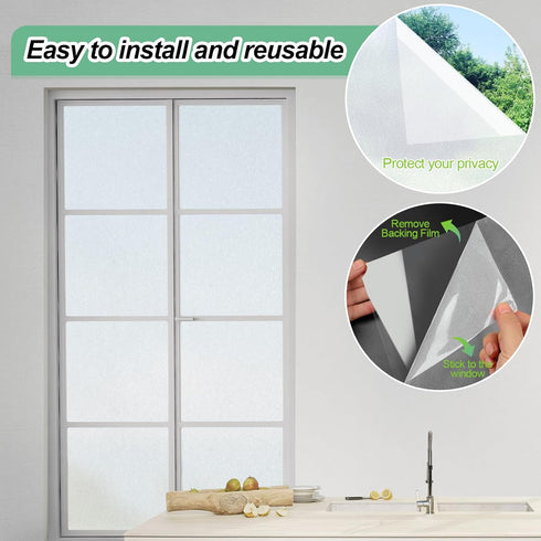 Frosted Glass Window Film, 17.3x236.2 Inches Non-Adhesive Privacy Film, Anti-UV for Bathroom Home and Office