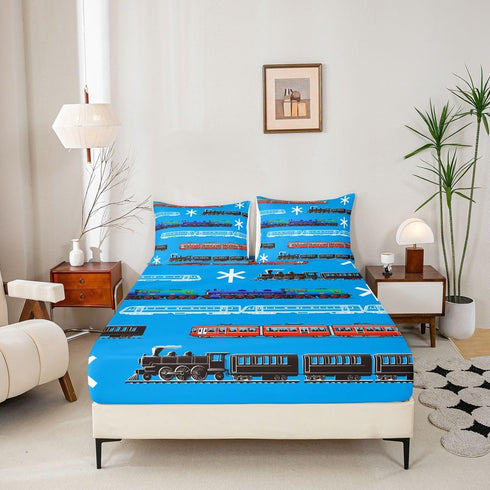 Set Set 3Pcs Feelyou Train Kids Boys Bed Sheets Retro Steam Engine Toddler Sheet for Teens Railway Track Transport Bed