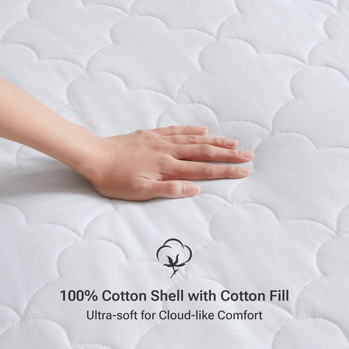 Sleep Philosophy King Mattress Pad, Cotton Classic Cloud Quilted Protector, Fits Up to 16", Machine Washable, White