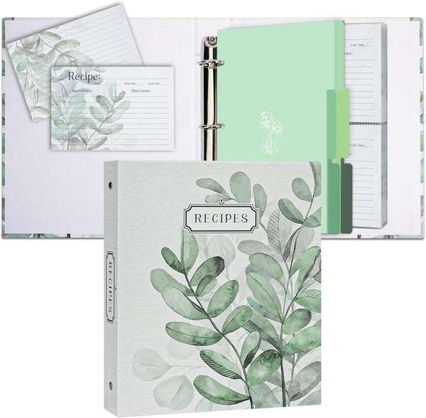 Recipe 3 Ring Binder 8.5x9.5, Organizer Set with 25 Slot Pages, 50 Recipe Cards, 6 Divider Pages