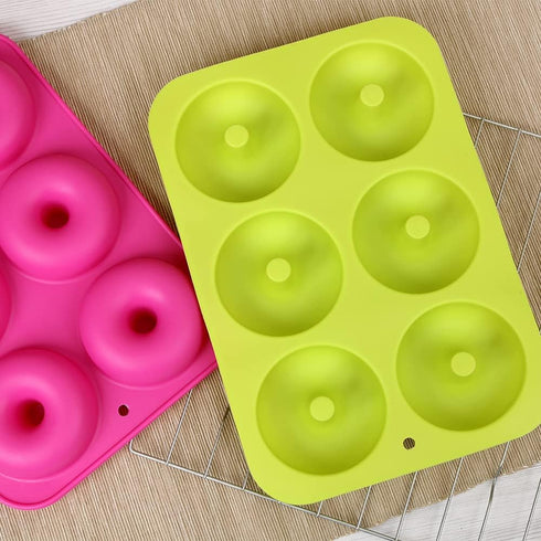 homEdge Silicone Donut Molds, 3-Pack Non-Stick Food Grade Silicone Pans for Donut Baking – Green, Pink, Blue