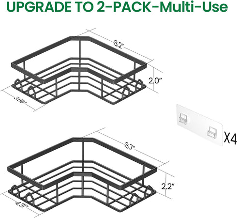 QHMCHLDZ 2 Pack Adhesive Shower Caddy, Corner Bath Organizer, Rustproof Stainless Steel Shower Shelves with Large