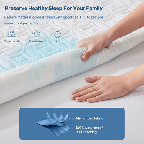 2 Pack 6"-18" BEDLORE Waterproof Mattress Protector, King Size Mattress Pad with Deep Pocket Depth, Soft Breathable Bed