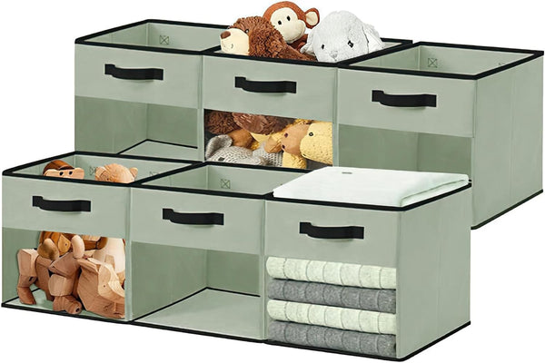DECOMOMO Cube Storage Bins, 11 Inch Fabric Storage Bin with Clear Window, 6pcs for Clothes Toy Linen Organizers