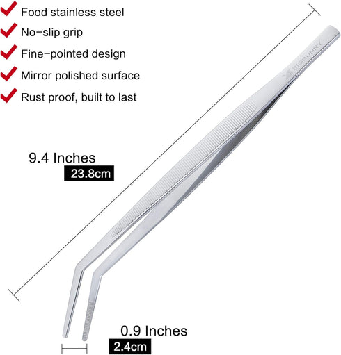 MSY BIGSUNNY Professional Chef Kitchen Cooking Precision Tweezers, Culinary Curved Tip Tongs for Baking