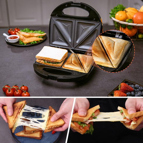 Aigostar 2in1 Electric Sandwich Maker Grill with Nonstick Plates, Double-Sided Heating, Breakfast Toaster, Grilled