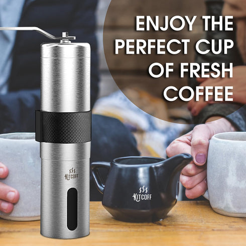 Manual Coffee Grinder — Stainless Steel Conical Burr Coffee Bean Grinder with Hand Crank, 18 Adjustable Settings