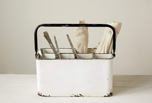 Creative Co-Op Distressed White Metal Caddy with 6 Compartments