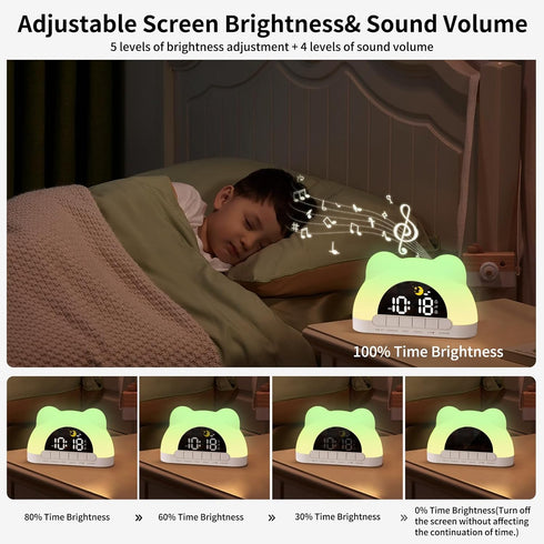 Toddlers,3 Alarm Clock for Kids, Wake Up Clock with Night Light, Sleep Training Clock for Brightness Levels, Dual
