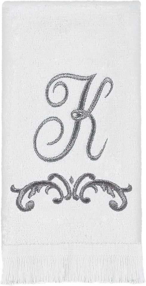 Avanti Linens Fingertip Towel, Soft Cotton Towel (Monogram Collection, Initial K), White