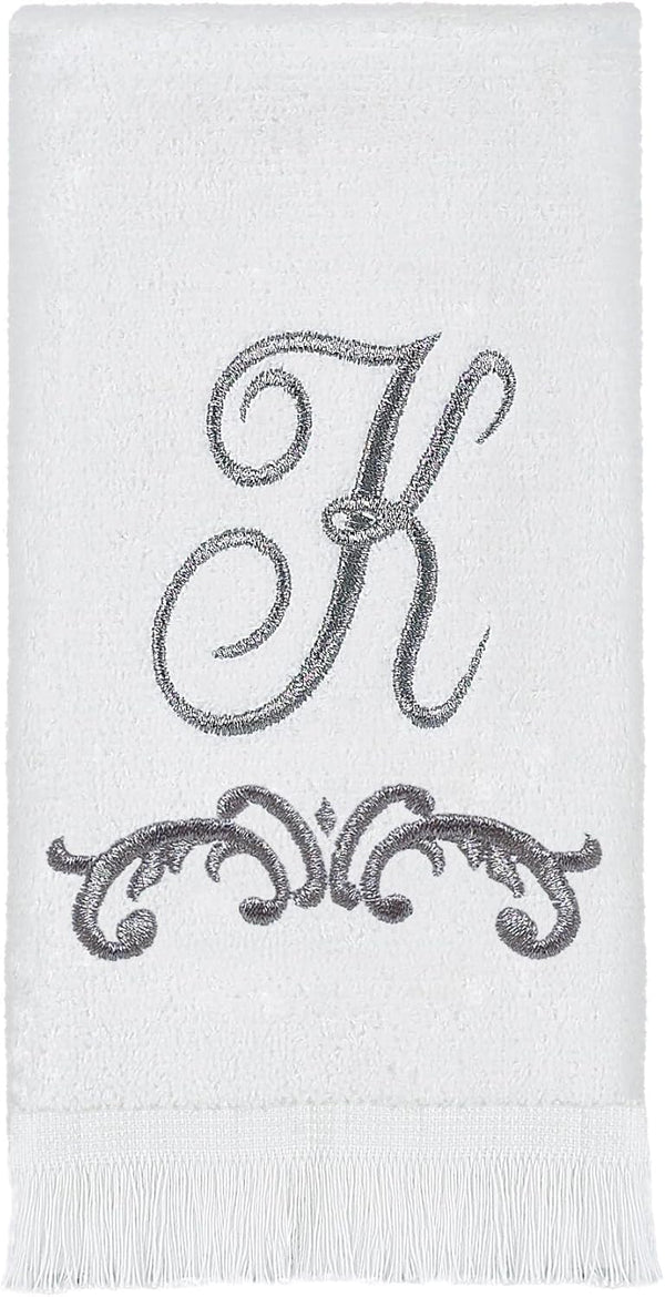 Avanti Linens Fingertip Towel, Soft Cotton Towel (Monogram Collection, Initial K), White