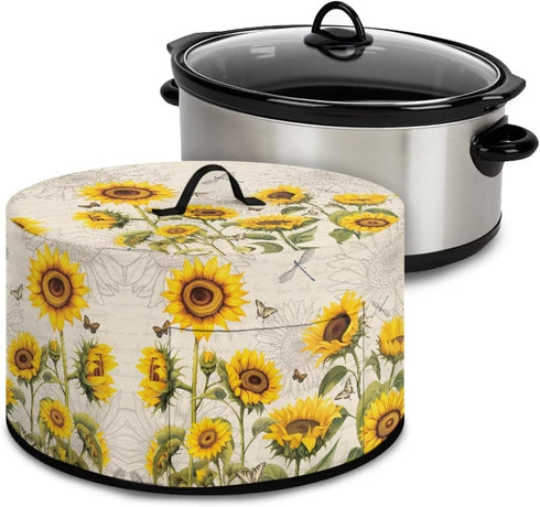 Kitchen Appliance Dust Covers for 6 7 8 Quart Slow Cooker, Sunflower Butterfly Oval Design, Pocket for Clean Kitchen