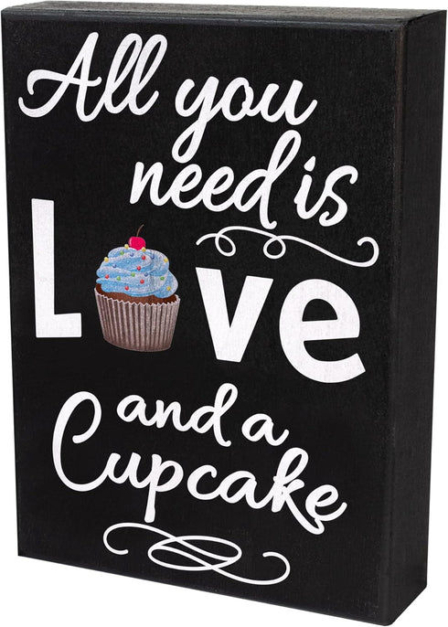 JennyGems All You Need is Love and a Cupcake Wooden Sign - Bakery Signage and Decor Gift for Cupcake Lovers, Made in USA