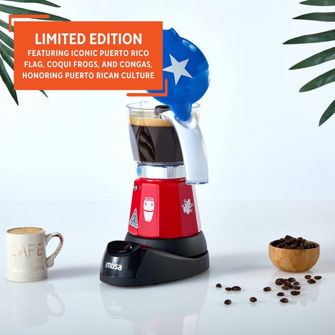 6 3 IMUSA Puerto Rico Boricua Flag Espresso Maker Cup or Cup | Limited Edition Moka Pot Coffee Maker | Cast Aluminum