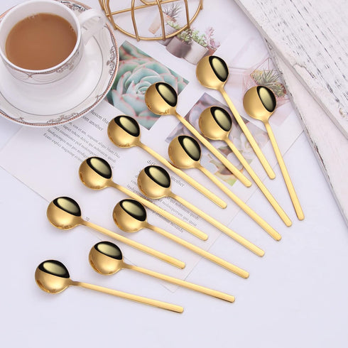 12 Pieces Mini Gold Spoons Stainless Steel Espresso Spoons, 5.24 Inch Demitasse Spoons for Sugar Dessert Cake Ice Cream Soup Antipasto Cappuccino Coffee Teaspoons