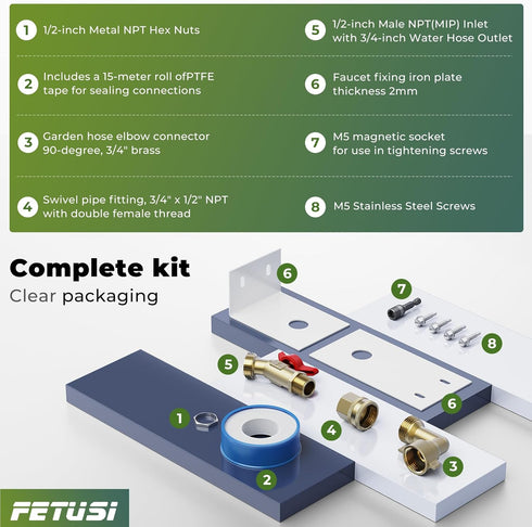 Water Spigot Kit,Hose bib Extender,Indoor-to-Outdoor Water Access, Durable Brass Connector & Screen Door Adapter, Quick