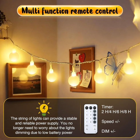 1 Pack 23 50 8 Enhon ft LED Battery Operated String Lights, Globe Starry Fairy Lights, Modes, Plug in with Timer
