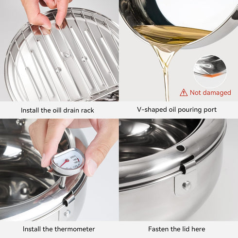 Kerilyn Deep Fryer Pot, 11 Inch/4.2L Japanese Style Tempura Frying Pot with Lid, 304 Stainless Steel