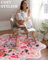 Macgace 5ft Pink Round Rug for Girls Bedroom, Machine Washable Floral Area Rugs with Non Slip Backing, Cute Flower