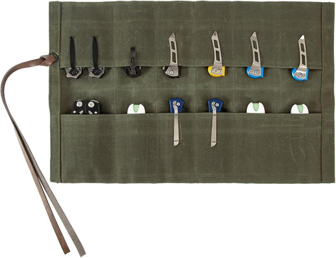Knife Display Bag for 12 Pocket Knives, Folding Knife Holder Organizer, Tactical Outdoor EDC Mini Knife Bags (Army