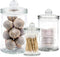 Mini Glass Apothecary Jars - Set of 3 Bathroom Storage Organizer Canisters for Cotton Swabs, Cotton Balls, Makeup