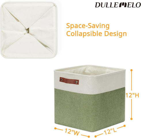 DULLEMELO Storage Basket, Linen Closet Organizers and Storage Baskets for Home Office, 4 Pack (12" White & Green)