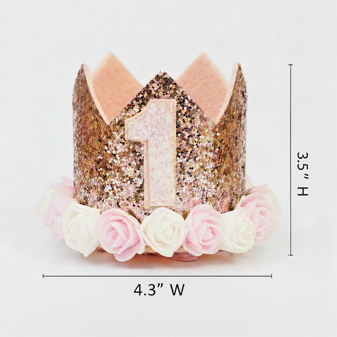 1st Set PapaKit Girls Birthday High Chair Premium Decoration - Pink & Gold Ribbon Garland, Crown, One Banner & Cake