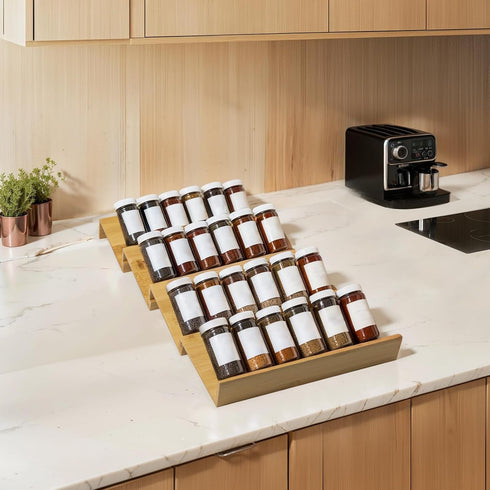 Drawer,4Pcs Size:18.9" 9.5" 1.8" WodGod Bamboo Spice Rack For Tier Stackable Seasoning Storage Organizer Insert